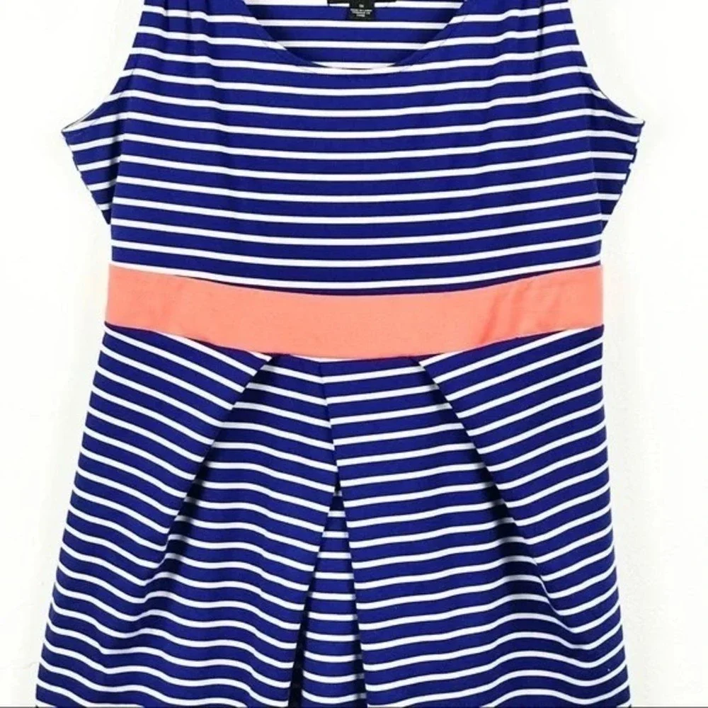 Forever 21 Plus Blue Stripe‎ Sleeveless Dress Coral Tie Waist Casual 1X